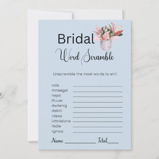 Pflanze Bridal Blue Word Scramble Game Einladung (Vorderseite)