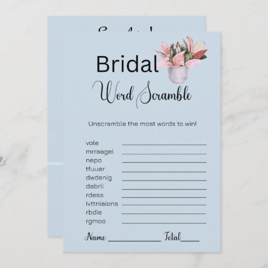 Pflanze Bridal Blue Word Scramble Game Einladung (Vorne/Hinten)