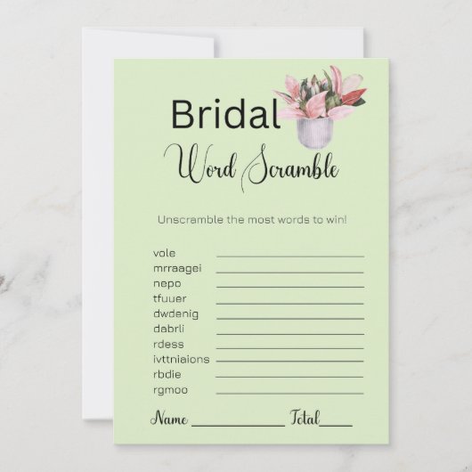 Pflanze Bridal Green Word Scramble Game Einladung (Vorderseite)
