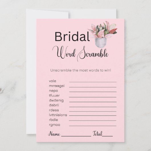 Pflanze Bridal Pink Word Scramble Game Einladung (Vorderseite)