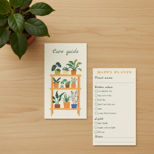 Pflanze Care Guide für Pflanze-Shop-Bestellungen Begleitkarte