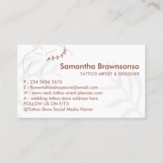 Pflanze Collar Bone Tattoo Visitenkarte (Rückseite)