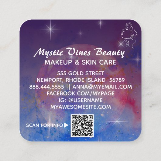 *~* Pflanze Cosmic Moon Goddess Floral QR Botanisc Quadratische Visitenkarte (Rückseite)