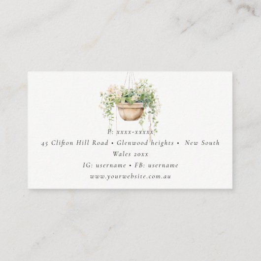 Pflanze des Blumenhauses Wasserfarben Botanisch Visitenkarte (Rückseite)