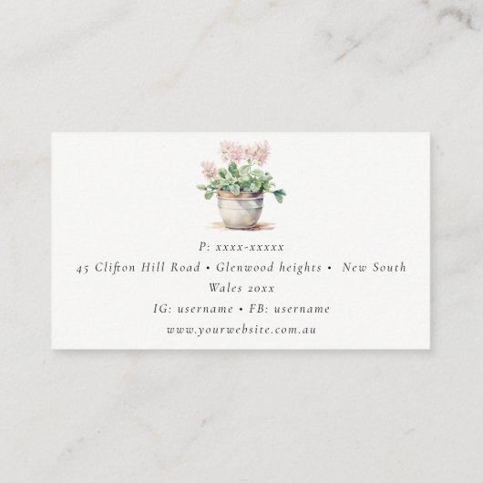 Pflanze des gepolsterten Blumenhauses Wasserfarben Visitenkarte (Rückseite)