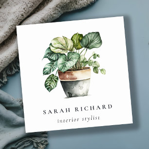 Pflanze des gepolsterten grünen Hauses Wasserfarbe Quadratische Visitenkarte