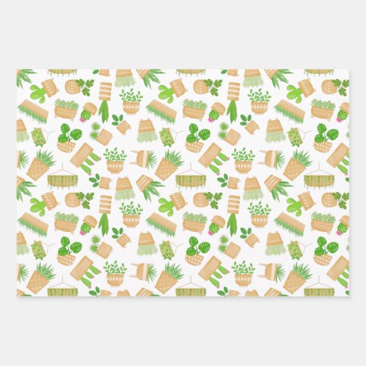 Pflanze des Hauses Kaktus auf weißem Umschlagpapie Geschenkpapier Set (Vorderseite)