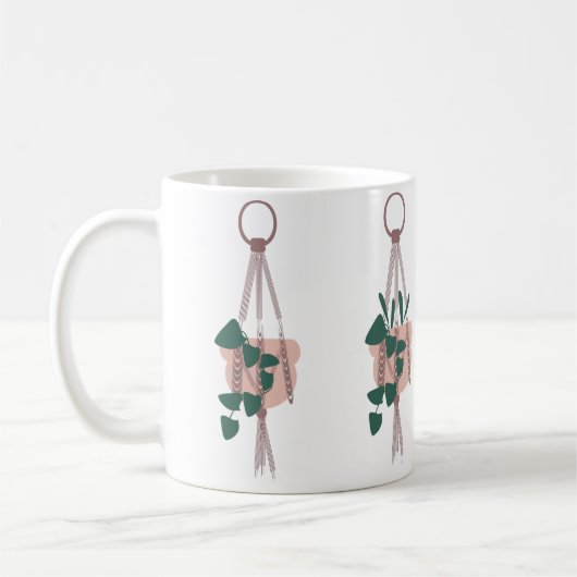 Pflanze des niedlichen Hauses mit Macrame-Illustra Kaffeetasse (Links)