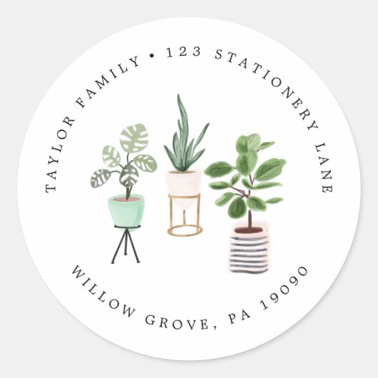 Pflanze des Potted-House-Kreises Rücksendeadresse Runder Aufkleber (Vorderseite)