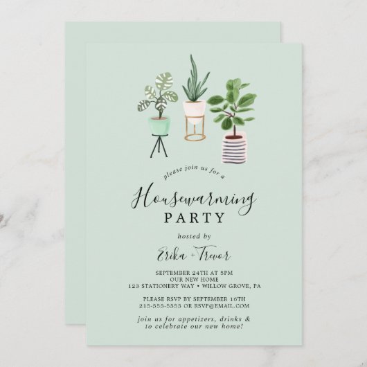 Pflanze des Potted House | Minze Housewarming Part Einladung (Vorne/Hinten)