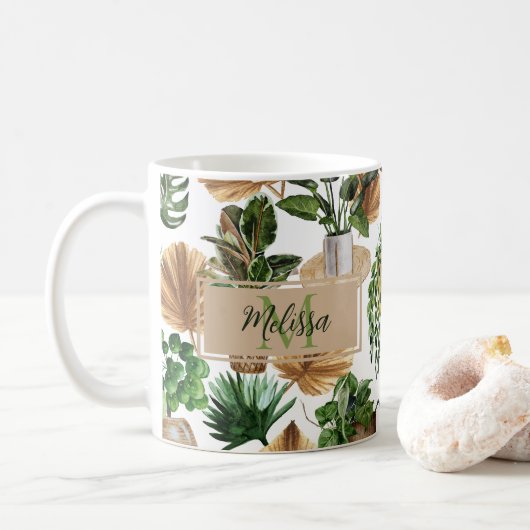 Pflanze für Wasserfarben Boho Indoor House Kaffeetasse (Mit Donut)