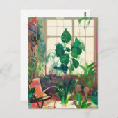 Pflanze gefüllt Boho Wohnzimmer Postkarte (Vorne/Hinten)