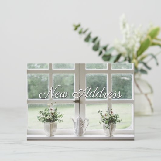 Pflanze im Fenster Neue Adressenbenachrichtigung Ankündigung (Stehend Vorderseite)