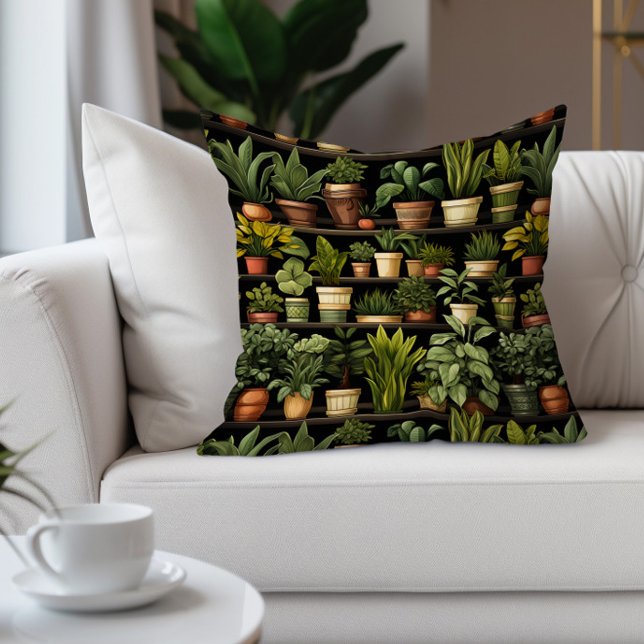 Pflanze im Haus Gartengarten Kissen (Potted succulents on black decorator pillow)