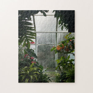 Pflanze im Innern von Greenhouse am Regentag Puzzle