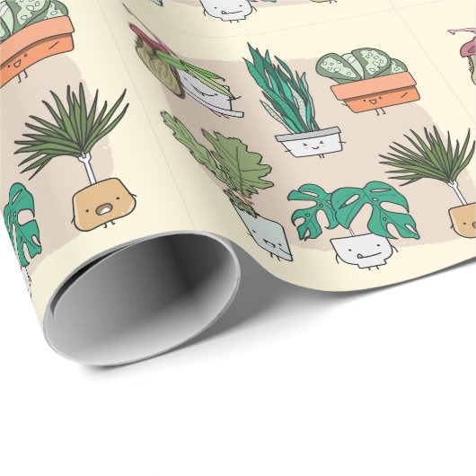 Pflanze im niedlichen Haus: bunt botanisch. Geschenkpapier (Rolleneckpunkt)