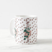 Pflanze im niedlichen Haus und Punkte, die Macrame Kaffeetasse (Vorderseite Links)