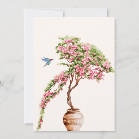 Pflanze in Rosa, Aquarell, Babydusche Einladung (Rückseite)