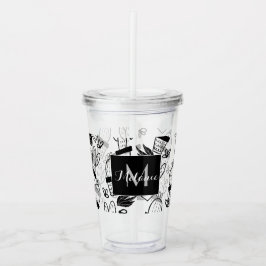 Pflanze Kakteen Doodles Handzeichenname Monogramm Acryltrinkbecher