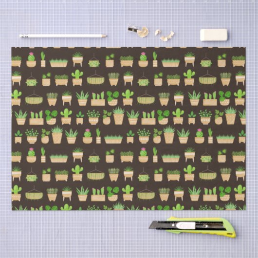 Pflanze Kaktus auf dunkelbraunem Gewebe Seidenpapier (Handwerk)