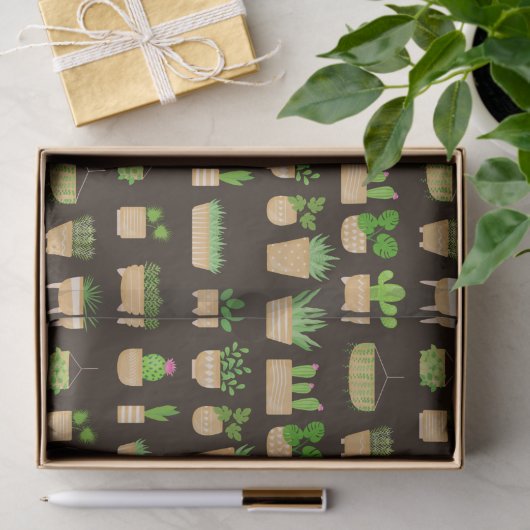 Pflanze Kaktus auf dunkelbraunem Gewebe Seidenpapier (Geschenk)