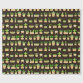 Pflanze Kaktus auf dunkelbraunem Wrapping Paper Geschenkpapier (Flach)