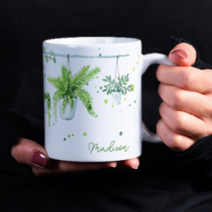 Pflanze Lady Watercolor Personalisierter Name Kaffeetasse