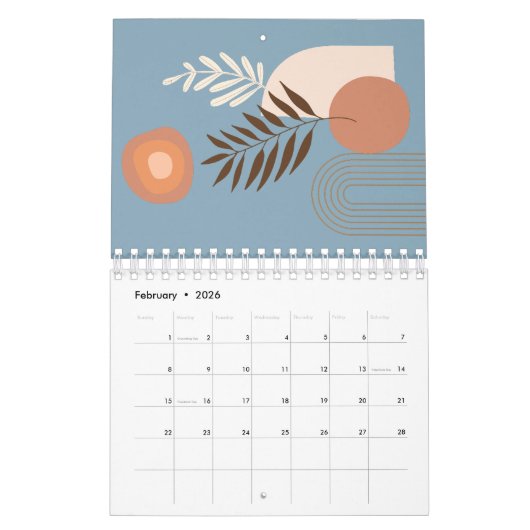 Pflanze Leaf Boho Sun Calendar in mehrfarbigen Far Kalender (Feb 2026)