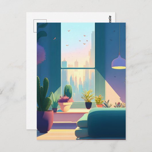 Pflanze Lover Apartment, Postüberquerung Postkarte (Vorne/Hinten)