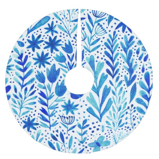 Pflanze mit Blumenwasser Nahtlose Textur Polyester Weihnachtsbaumdecke (Vorderseite)