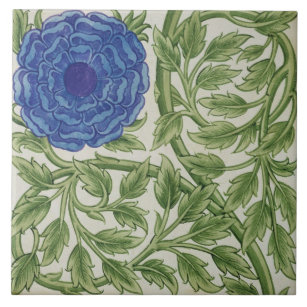 Pflanze mit einer blauen Blume (w/c auf Papier) Fliese