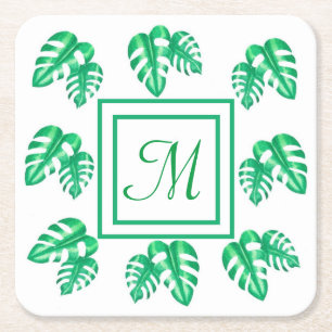 Pflanze Monstera Deliciosa Monogram Rechteckiger Pappuntersetzer
