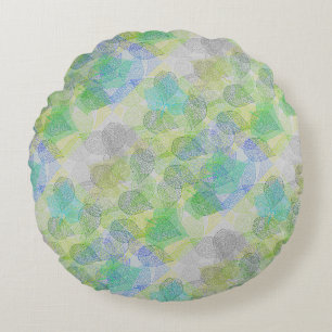 Pflanze Muster A02.b Blätter LGrey BG Rundes Kissen