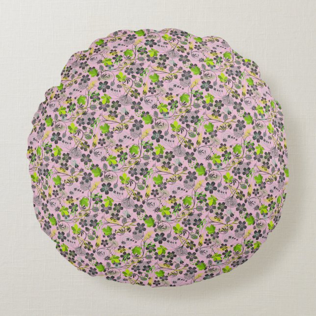Pflanze Muster A03.b Lpink BG Rundes Kissen (Vorderseite)