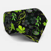 Pflanze Muster A03.b Schwarze BG Krawatte (Gerollt)