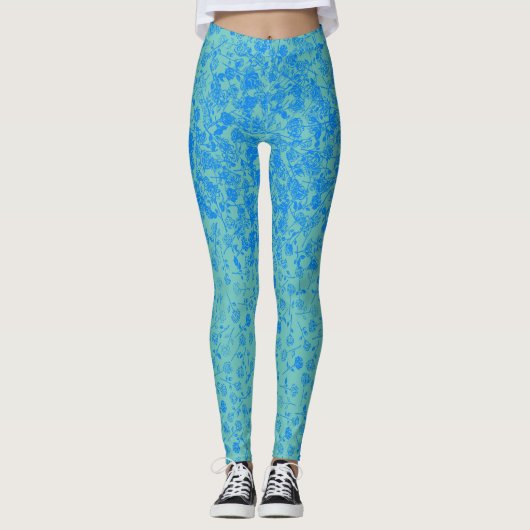 Pflanze Muster A05.b Blau BG Leggings (Vorderseite)