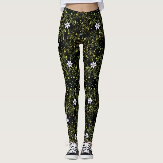 Pflanze pattern.10b Black BG Leggings (Vorderseite)