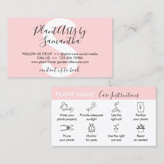 Pflanze Pink Flower Garden Care Visitenkarte (Vorne/Hinten)
