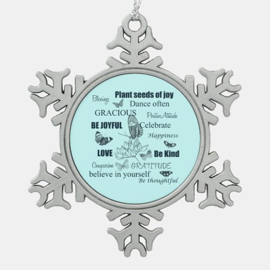 Pflanze Samen der Freude Schneeflocken Zinn-Ornament (Vorderseite)