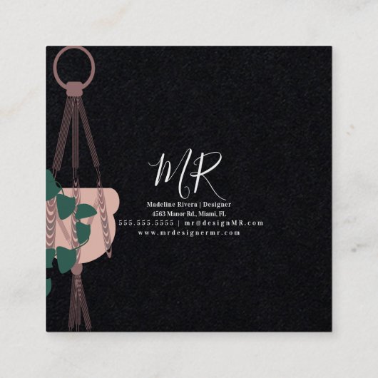 Pflanze Sitter Macarme Artist Hanging Pflanze Quadratische Visitenkarte (Rückseite)