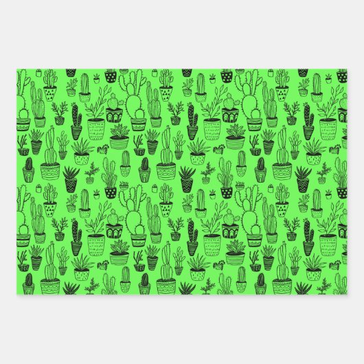 Pflanze Sukkulente Kakteen Handmade Neon Geschenk Geschenkpapier Set (Vorderseite)