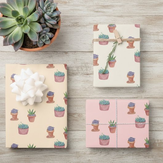 Pflanze Sukkuline und Cacti-Wasserfarbengeschenk Geschenkpapier Set