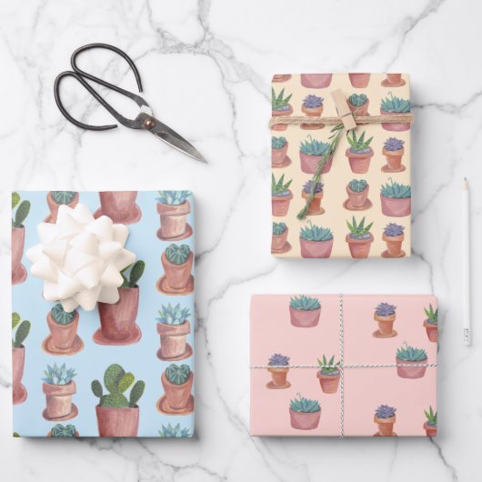 Pflanze Sukkuline und Cacti-Wasserfarbengeschenk Geschenkpapier Set (Vorderseite)