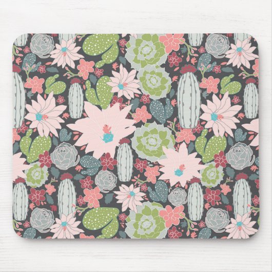 Pflanze und Kakteen in Grüntönen und Pinks Mousepad (Vorne)