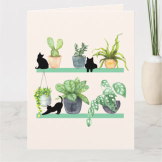 Pflanze und Katzen über schwarze Katzen und gegoss Karte