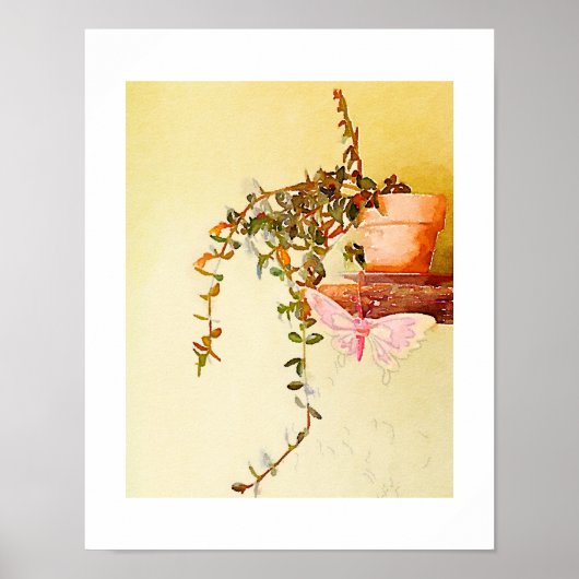Pflanze und Schmetterling mit Wasserfarbe Poster (Vorne)