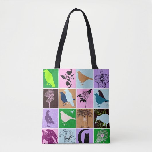 Pflanze und Vögel Silhouette Art Tasche (Vorderseite)