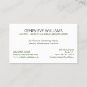 Pflanze Variety Garden Design Landschaft Visitenkarte (Rückseite)