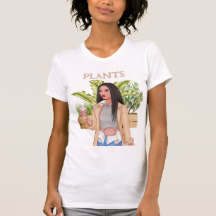 Pflanze Woman Wasserfarbe Pflanze T - Shirt