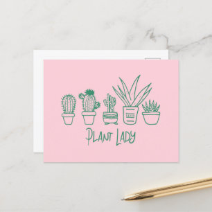 Pflanzen-Dame Kaktus Sukkulente Gartenliebhaberin Postkarte